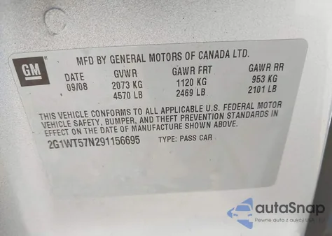 2009 Chevrolet Impala Lt из США, поврежденный, VIN 2G1WT57N291156695